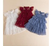 Vestidos de princesa con capas de malla para niña, vestidos de pastel con lentejuelas de estrella, tutú elegante para fiesta, vestido boda graduación, ropa para niño, regalo de verano 6-7Y rojo
