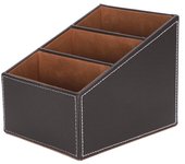 Escritorio Caja de almacenamiento de cuero sintético Organizador de papelería Suministros multifunción Color café 3 cuadrículas