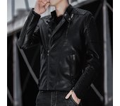 Chaqueta de cuero para hombre, otoño e invierno, estilo coreano, para motocicleta, chaqueta fina de cuero sintético de terciopelo, solapa exterior, tendencia de moda informal para hombre M