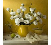 Pintura de diamante punto de cruz rosas blancas y jarrón amarillo bordado de diamantes 30x30CM