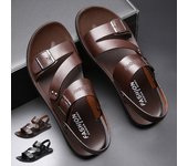 Sandalias sencillas para hombre, zapatos de verano de piel sintética de color liso para hombre, sandalias casuales cómodas con punta abierta, zapatos de playa suaves, sandalias para hombre 38