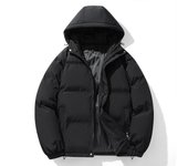 Parkas de invierno nuevas para hombre, de color sólido, con capucha, cuello alto, chaqueta acolchada de algodón cálida para hombre, abrigo de moda Harajuku de invierno para hombre M negro