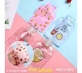 Bolsa de agua caliente para estudiantes, calentador de manos a prueba de explosiones, de tela perlada transparente con dibujos animados coreanos, llena de agua pattern random 10*15cm color rosa