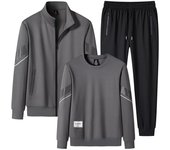 Traje deportivo informal para hombre, chaqueta tipo cárdigan con cuello alto, manga larga, sudadera con capucha de talla grande, conjunto de tres piezas para hombre L