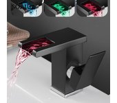 LED Luminoso Grifo Cascada Agua Caliente y Fría Control de Temperatura Decoloración Tres Colores Cambio de Color Lavabo Baño Fregadero Grifo Mezclador short blanco