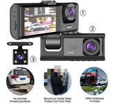 Mini DVR para automóvil de 3 canales, cámara de tablero de tres vías, cámara para interior de vehículo, grabadora DVR, videocámara de tablero FHD 1080P, registrador de caja negra 2 Camera
