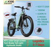 Bicicleta eléctrica KAKABIKE K500 de 48 V, 17,5 Ah, 1000 W, motor sin escobillas, freno de aceite, neumáticos anchos de 26 x 3 pulgadas, ideal para zonas urbanas y montañosas. 1000W K500 verde