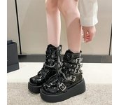 Botas de moto góticas negras de talla grande 40 a la moda con cremallera y tacón alto con remaches punk y plataforma gruesa hasta la mitad de la pantorrilla para mujer 35