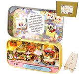 Casa de muñecas Moin Moin, kit en miniatura hecho a mano, manual de instrucciones, oso de peluche de Dreamland, accesorios, estuche para latas, puesto de frutas para principiantes, LED