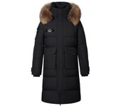 Abrigos largos de invierno con cuello de piel auténtica para hombre, chaquetas Prakas con capucha, gruesas y cálidas de plumón de pato blanco, prendas de abrigo para hombre S negro