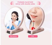Espejo de aumento de doble cara Espejo de mano para maquillaje Mango ajustable de 360 grados Espejo de maquillaje de viaje portátil de tamaño compacto rosa claro