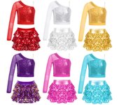 Traje de baile de porristas para niñas, traje de actuación en el escenario de baile de Jazz para niños, traje de fiesta de baile con lentejuelas 5-6 Years rojo