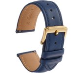 Calum Watch Strap Genuine Leather Smooth Leather Quick Release Watch Smart Watch Band 12mm 24mm Dark Blue x Gold - (22mm, Buckle)