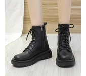 Botas de Mujer Casual Zapatos de PU Moda Estilo Británico Negro Cremallera Lateral Botines Mujer Motocicleta Otoño 2024 Botas Talla 36-42 42 negro