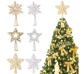Adornos para la parte superior del árbol de Navidad, estrella de cinco puntas dorada y plateada, colgante para árbol de Navidad, decoración para el hogar, Navidad y Año Nuevo.