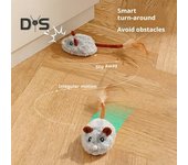 Juguete de ratón eléctrico para gatos, recargable por USB, interactivo, con cola de plumas, de peluche automático y con movimiento para gatos de interior F
