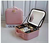 Nueva bolsa de maquillaje inteligente con LED y espejo para mujer, con compartimentos, gran capacidad, resistente al agua, de piel sintética, para viaje spain