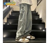Ropa Y2K para hombres y mujeres, pantalones vaqueros holgados con estrellas, pantalones bordados de estilo americano, ropa de moda coreana, pantalones para fregar para hombres 2XL negro