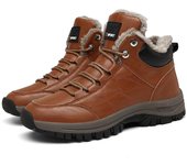 Botas de nieve de invierno para hombre, impermeables, de cuero artificial, deportivas, muy cálidas, para exteriores, senderismo, trabajo y viajes. 39 marrón