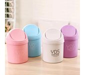 Cubo de escritorio con tapa abatible, portátil, práctico y duradero color rosa