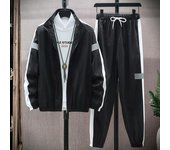 Conjunto de 2 piezas de ropa deportiva para hombre, conjunto de chándal con cordón y chaqueta con cremallera y manga larga con cuello levantado de color patchwork M gris claro