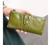 Cartera retro de piel auténtica para mujer, cartera larga de piel de vaca con capa Baotou para teléfono móvil de moda coreana marrón/rojo
