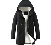 Abrigo cortavientos largo de otoño e invierno para hombre de gran tamaño con capucha espesa abrigo polar cálido XL negro