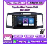 Radio multimedia con reproductor de vídeo y Android para coche, 2 Din, 8 pulgadas, para Toyota Allion Premio T240 2001-2007, con botón y perilla, WiFi, 1 + 32 GB 1+32GB