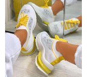 Zapatillas informales vulcanizadas con diamantes de imitación para mujer, zapatos planos con cordones, para correr y caminar, 2024 39 amarillo