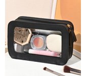 Bolsa de Maquillaje PU para Mujer Bolsa de Cosméticos de Viaje Bolsa de Aseo Transparente Organizador de Productos para el Cuidado de la Piel Tamaño Portátil Almacenamiento de Artículos de Aseo color rosa