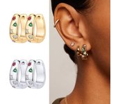 1 par de pendientes Huggie con múltiples formas y diamantes de imitación de colores, de metal pulido, en forma de U, ligeros, para fiestas, bodas y clubes. oro