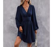 Vestido con escote oblicuo y mangas farol con pliegues en la cintura para otoño/invierno S borgoña
