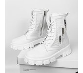 Nuevas botas blancas para hombre, zapatos de moda para hombre, botas de suela gruesa para hombre, botas negras hasta el tobillo, botas de plataforma para motocicleta de diseñador, calzado para hombre 39