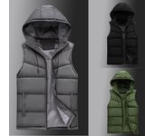 Chaleco con capucha cálido de invierno para hombre, chaleco de algodón grueso, chaleco sin mangas, chaqueta para hombre L gris