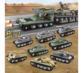 WW2-tanque de artillería militar 8 en 1, vehículo blindado, accesorios DIY, colecciona adornos, bloques de construcción, juguetes, regalos