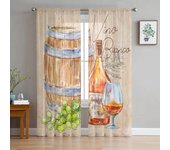 Cortinas transparentes Retro de barril de vino de otoño para sala de estar, dormitorio, cortina de tul para cocina, paneles ciegos de cortina de gasa 135W x 114H(cm)