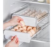 Soporte para huevos de gran capacidad para frigorífico, organizador de huevos con tapa y asa para frigorífico, paquete de 2, transparente transparente