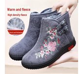 Botas altas bordadas: Zapatos de algodón cálidos, antideslizantes y de suela suave para personas mayores: estilo étnico, perfectos para el invierno. 39 gris