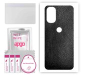 apgo Protective Skin Sticker for the back compatible with Motorola Moto G31, Wrap Film, Foil, Vinyl - Pattern Black Leather