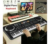 Piano electrónico digital de 61 teclas, teclado de piano electrónico portátil profesional con micrófono, instrumento musical para niños, juguete negro