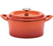 Olla de fundición de 18 cm, color naranja, esmaltada, cocción sin agua, circulación de vapor, procesamiento externo de esmalte, esmalte mate especial, procesamiento interior de acero inoxidable naranja