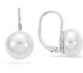 Les Trésors De Lily [H0460] - Dormeuses argent 'Perla' blanc ivoire (plate) argenté (rhodié) - 12 mm