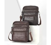 Bolso de hombro de cuero para hombre, bolso multifunción para teléfono móvil, bolso de piel de vaca con capa para la cabeza, bolso de pecho para hombre, bolso de hombro café