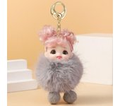 Llavero de bebé con pompón suave de pelo rosa, llavero de coche, llavero de muñeca esponjosa de moda, decoración de mochila negro