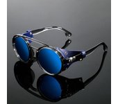 Gafas de sol Steampunk de moda para hombre y mujer, gafas de sol clásicas con laterales de cuero, redondas, lentes punk