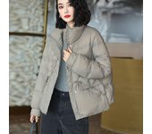 Chaqueta de plumón para mujer, corta, de invierno, de moda, con plumón de pato y cuello alto L negro