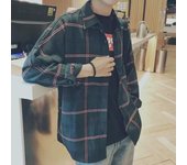 Camisa de rayas a cuadros de manga larga para hombre: estilo japonés moderno, chaqueta informal fina 2XL verde