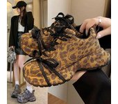 Zapatillas de deporte con estampado de leopardo para mujer, plataforma llena de diamantes, zapatillas informales brillantes, zapatillas de deporte para mujer, zapatos marrones con doble cordón 35 gris