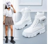 Nuevas botas de moto con plataforma y tobillo estilo punk blancas a la moda para mujer, con cordones, tacón grueso, hebilla de cinturón y bolsillo, zapatos de diseñador, botas para mujer 35