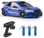 Coche de control remoto, 1/28 2,4 GHz 4WD Toy Car con luces LED, 3 baterías, neumáticos Drift, eléctrico 1 battery azul